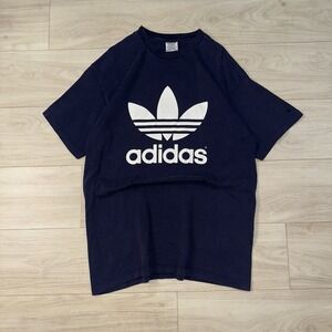 Vintage 90's Adidas Trefoil Logo Double Sided T Shirt Navy White Hip Hop Large